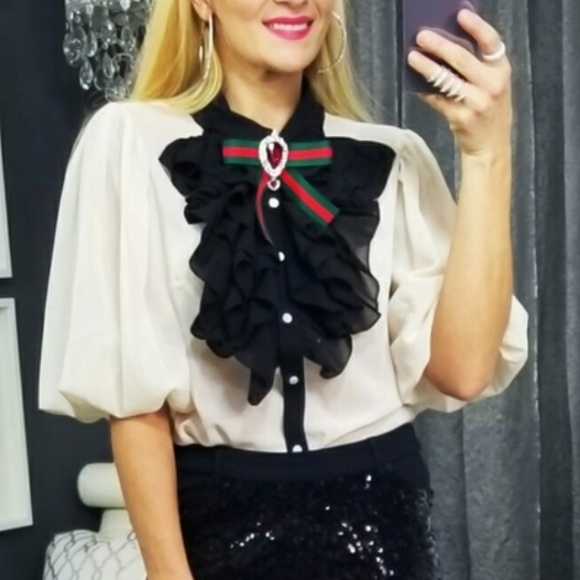 MODA ME COUTURE Tops - GLAM DOLLZ Ruffled Cream Blouse